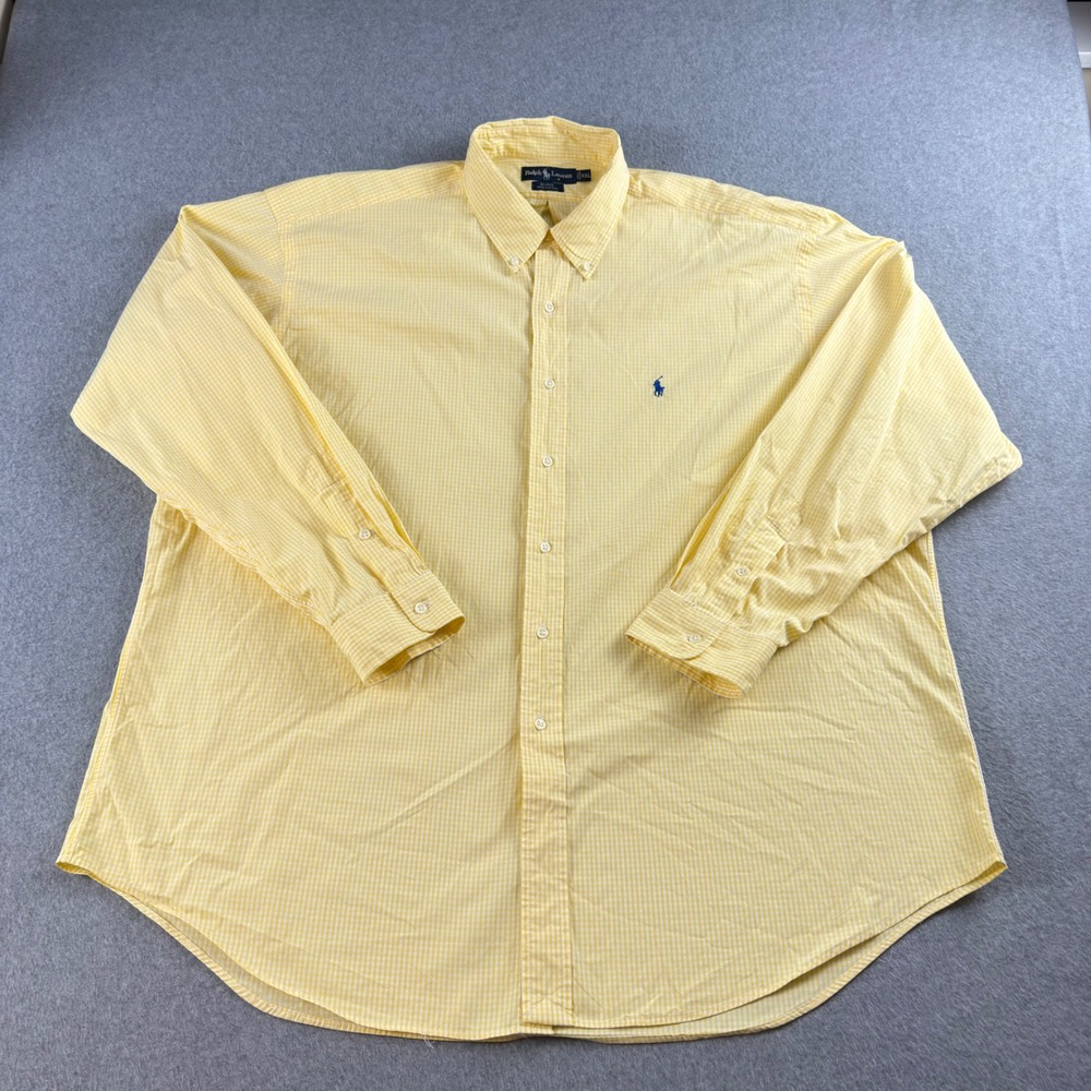 Vintage 1990s Ralph Lauren Blake XXL Yellow Gingham Cotton Button Down Shirt